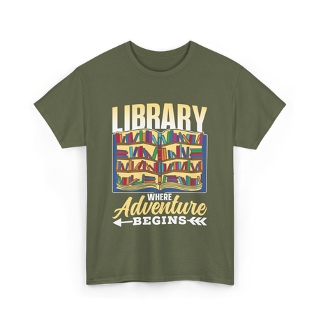 Library Where Adventure Begins Books T-Shirt - Military Green