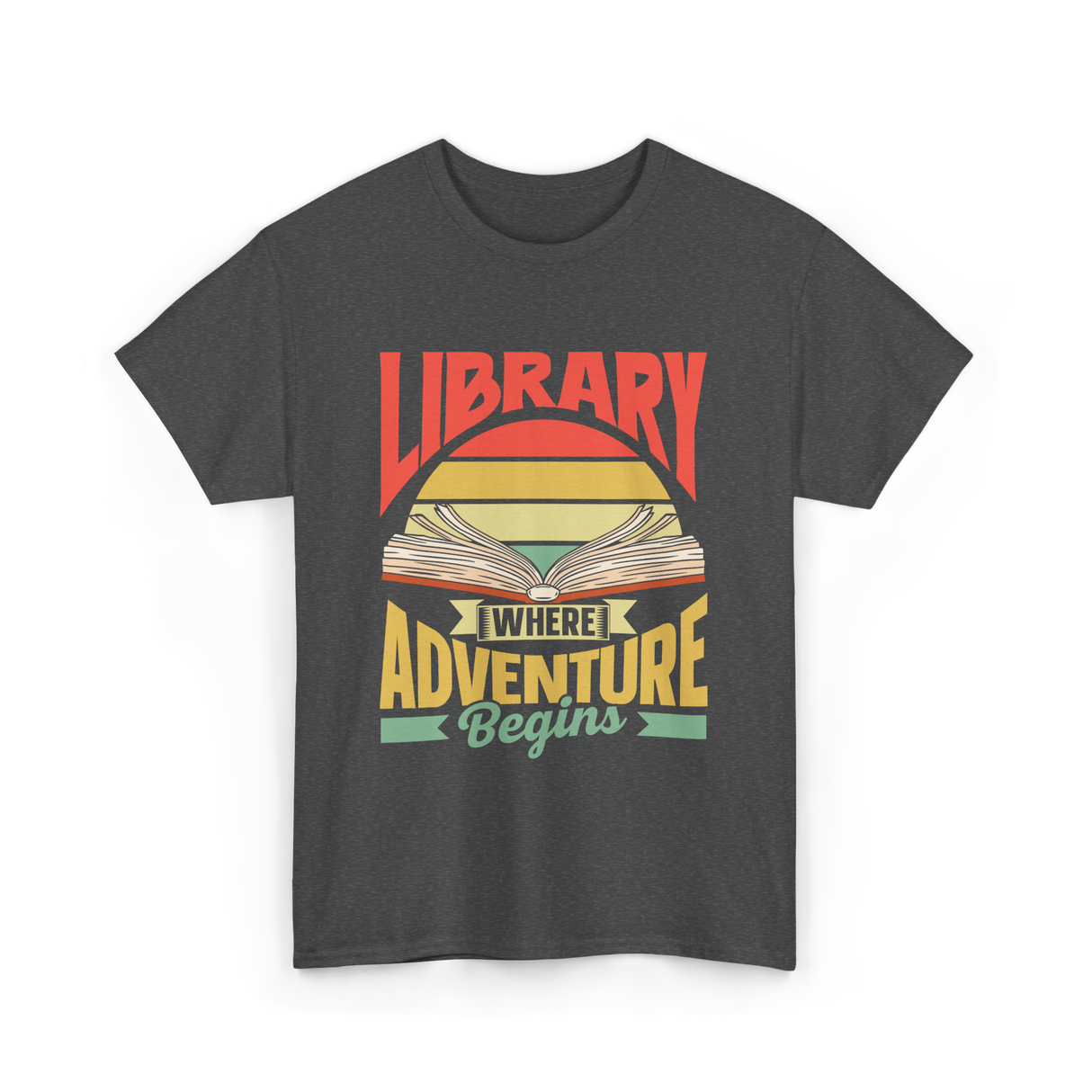 Library Where Adventure Begins Books T-Shirt - Dark Heather