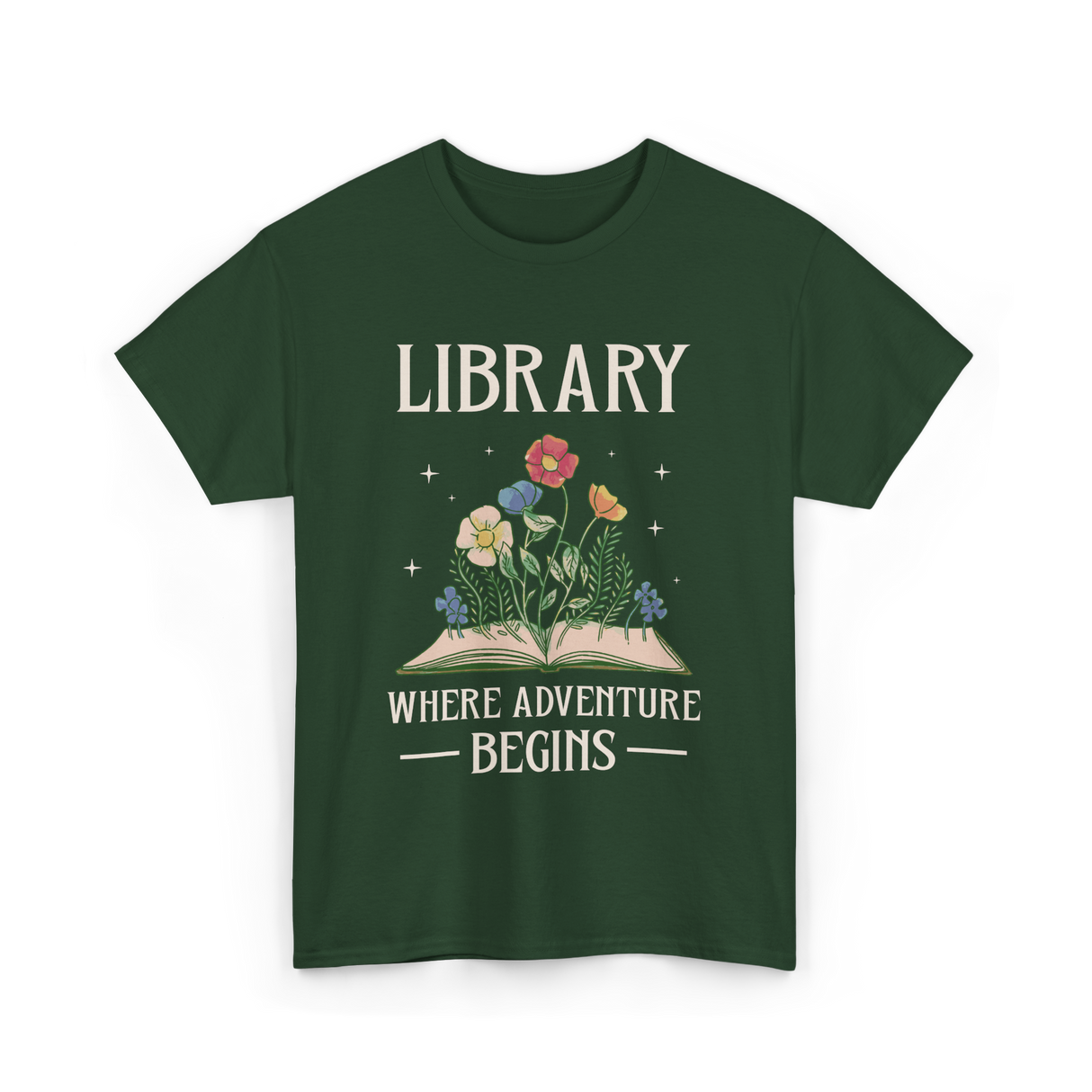 Library Where Adventure Begins Books T-Shirt - Forest Green