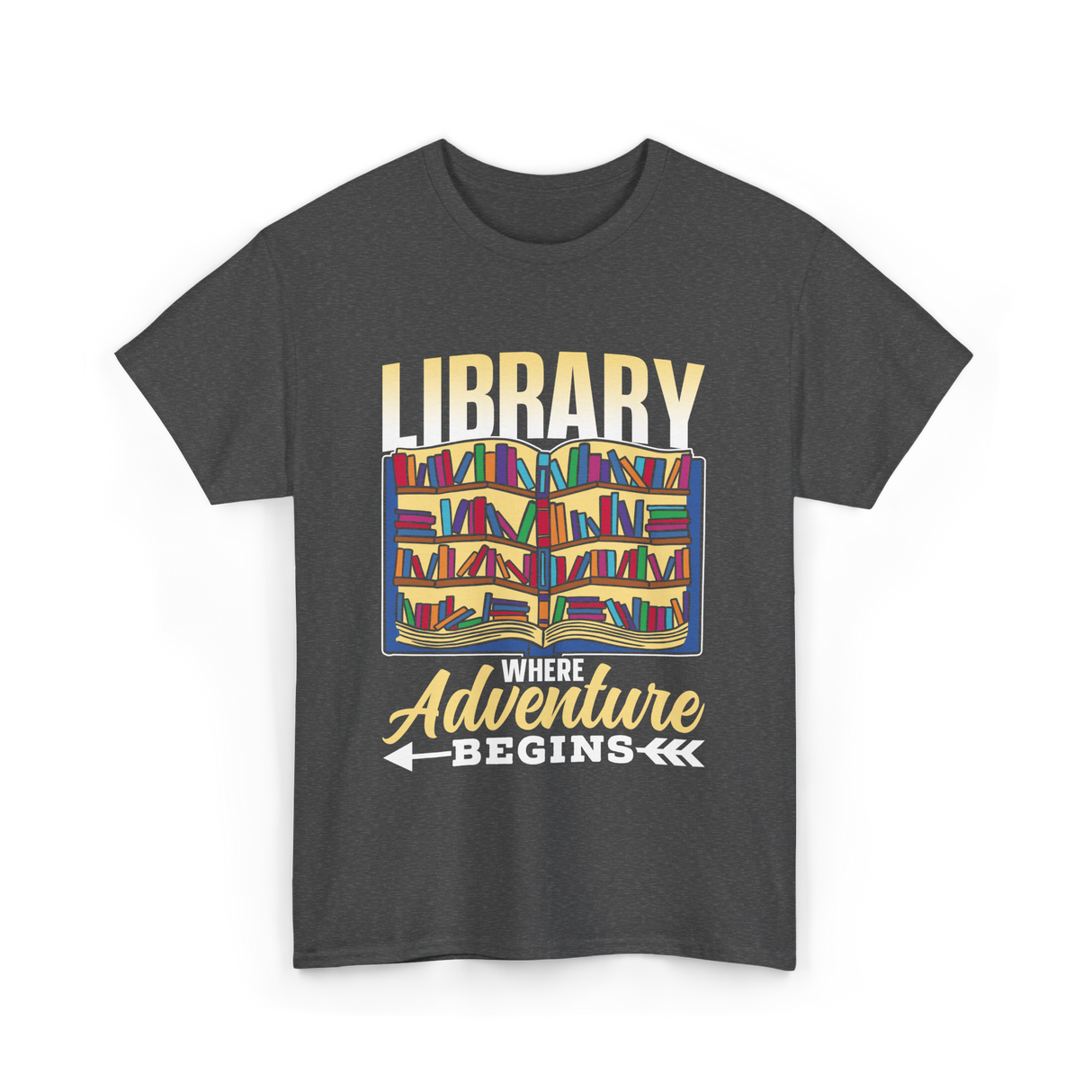 Library Where Adventure Begins Books T-Shirt - Dark Heather