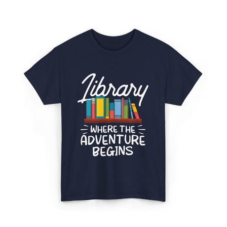 Library Where The Adventure Begins T-Shirt - Navy