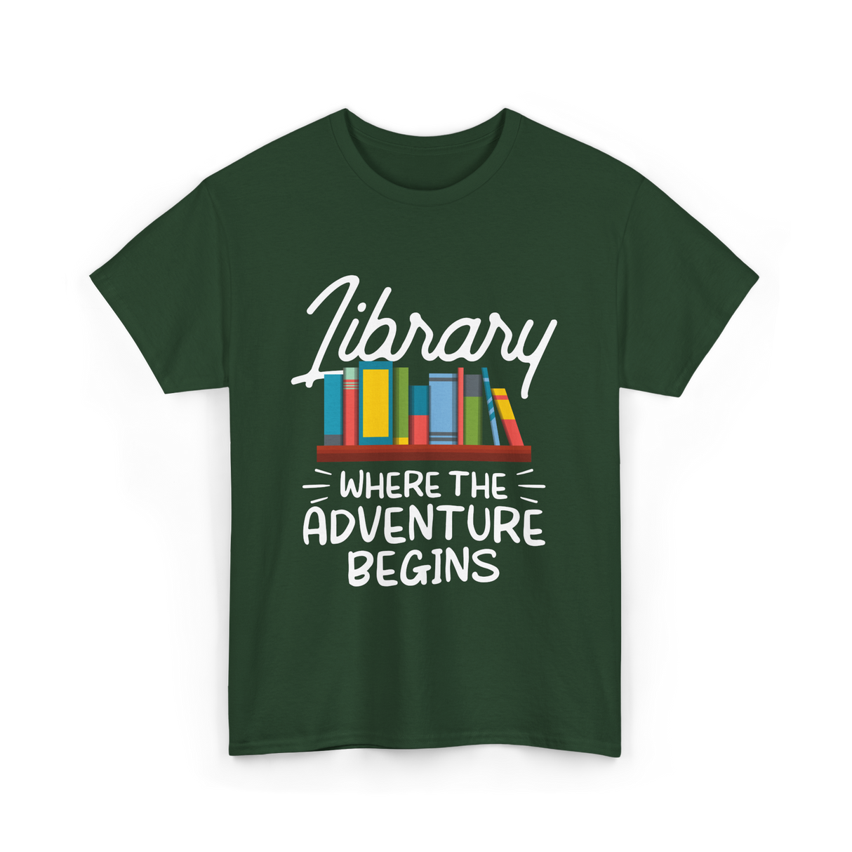 Library Where The Adventure Begins T-Shirt - Forest Green