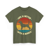 Life Is Better Beagle Dog T-Shirt - Military Green