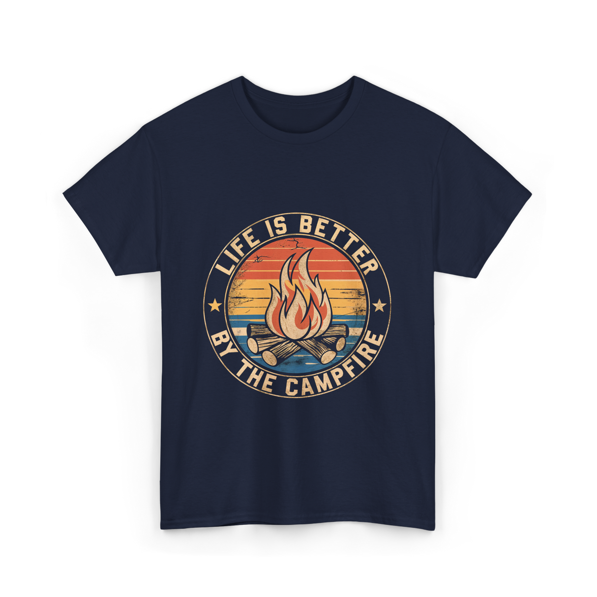 Life is Better By The Campfire Camping T-Shirt - Navy