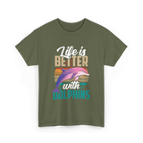 Life is Better Dolphins Dolphin Lover T-Shirt - Military Green