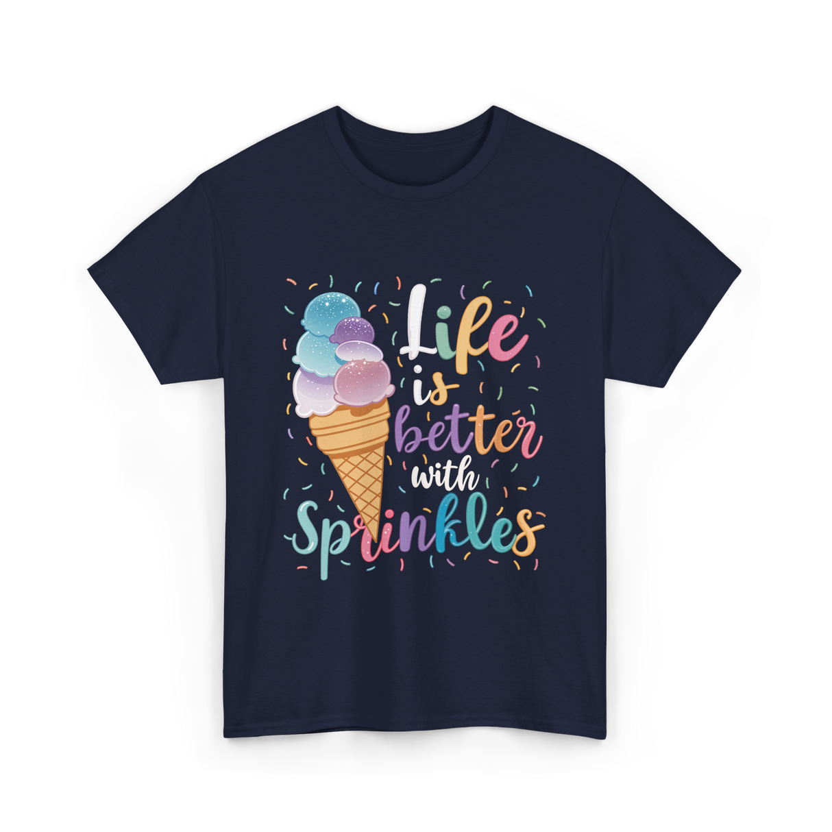 Life is Better Sprinkles Ice Cream T-Shirt - Navy