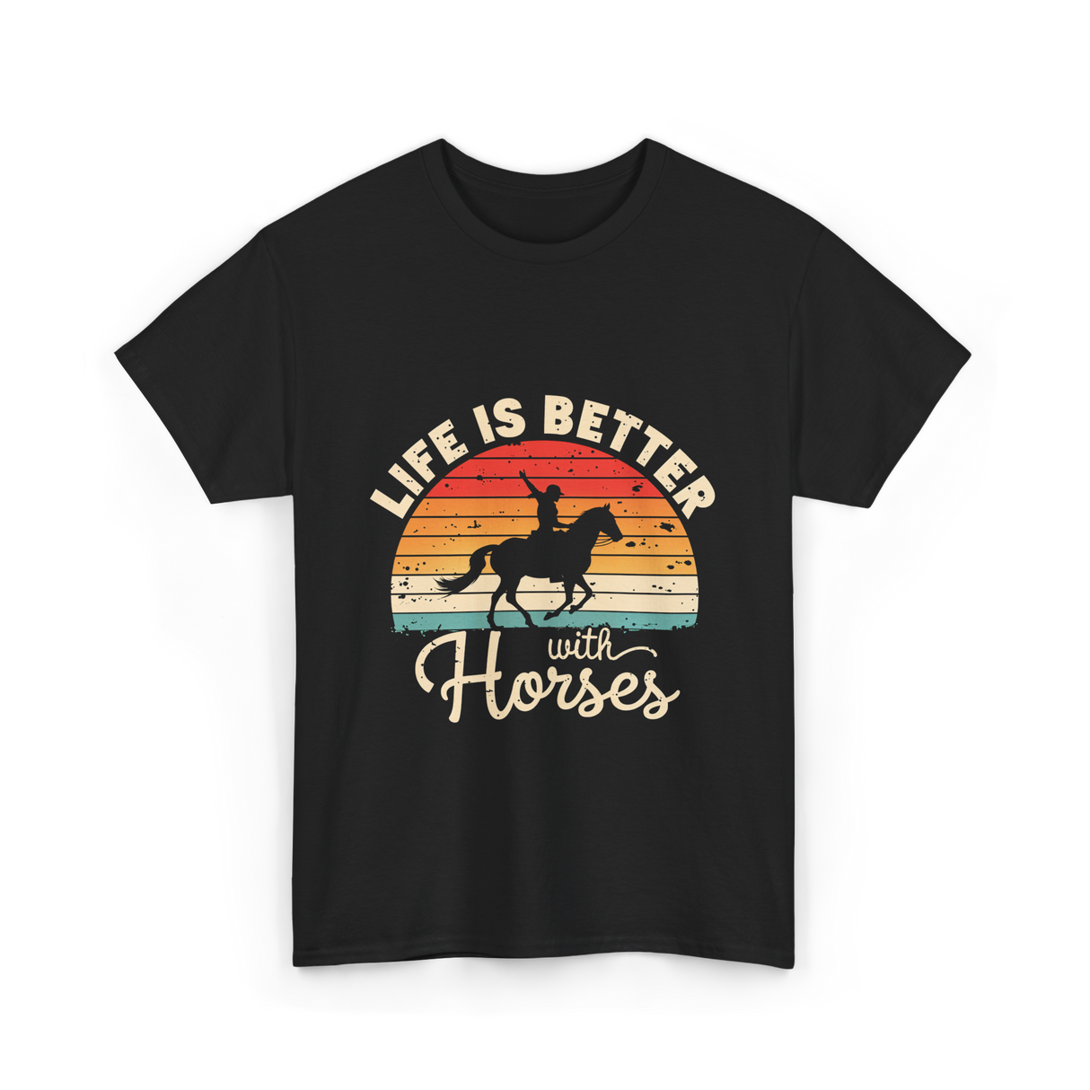 Life Is Better With Horses Riding T-Shirt - Black