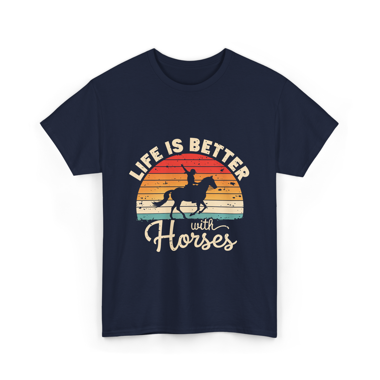 Life Is Better With Horses Riding T-Shirt - Navy