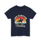 Life Is Better With Horses Riding T-Shirt - Navy