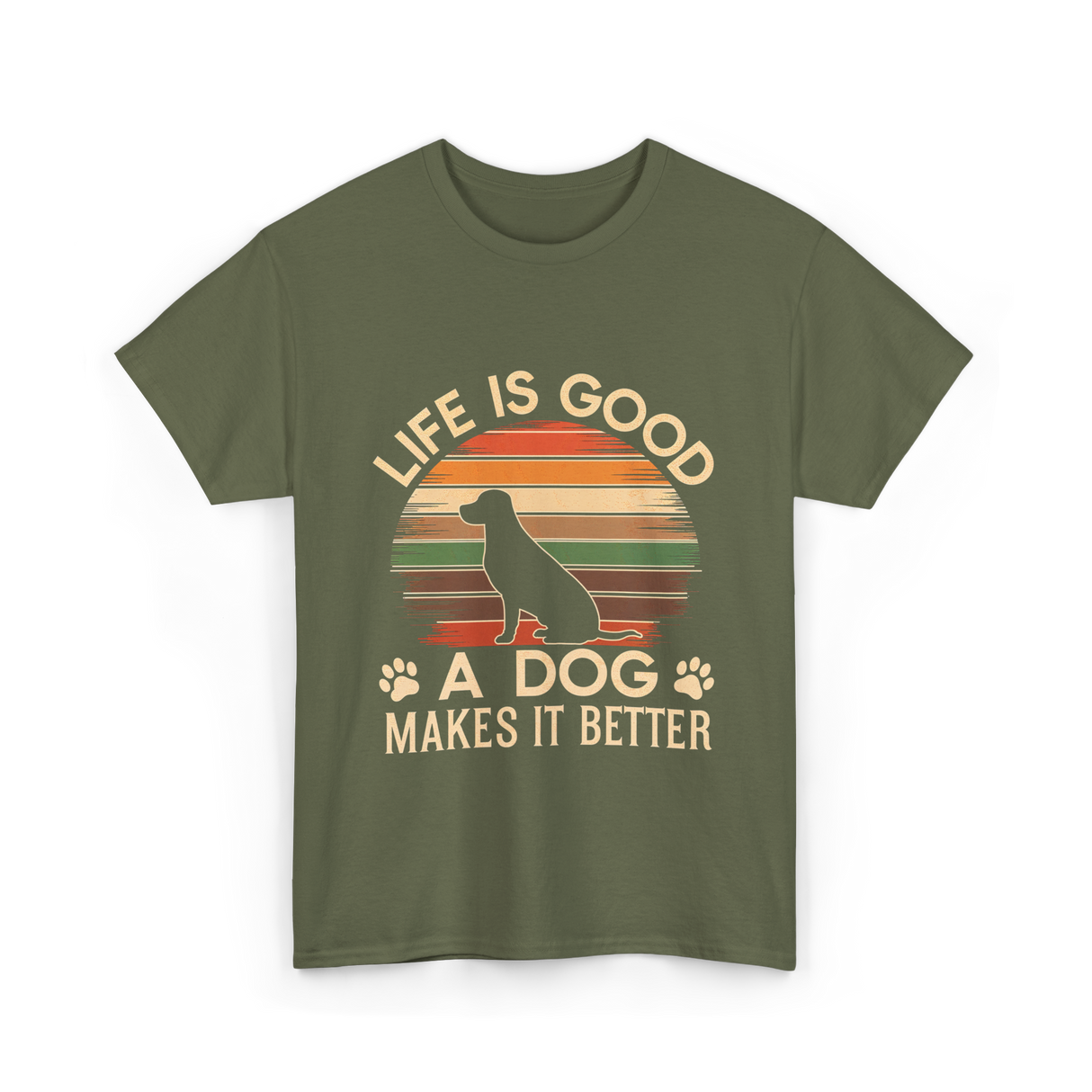 Life Is Good Dog T-Shirt - Military Green