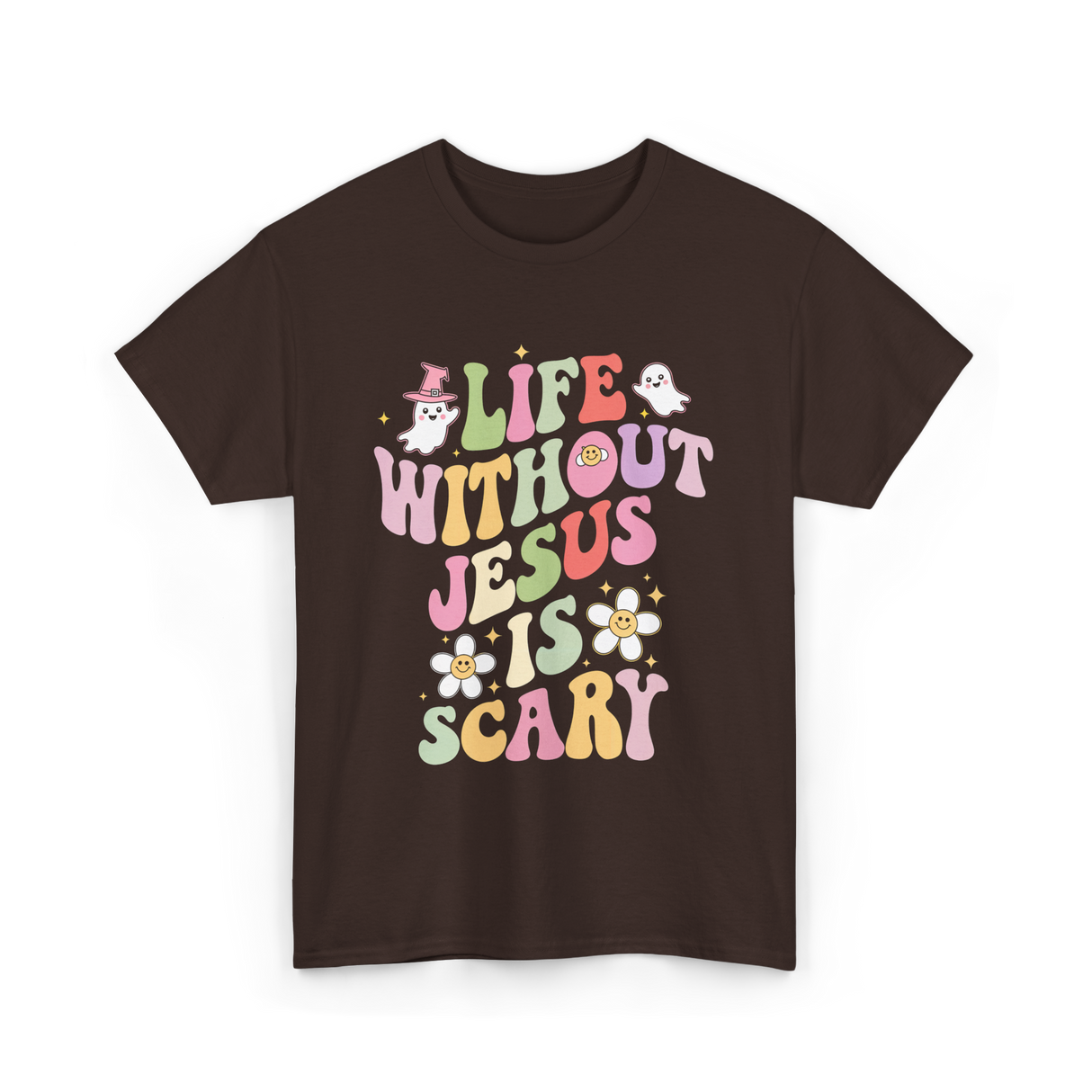 Life Without Us Jesus Scary T-Shirt - Dark Chocolate