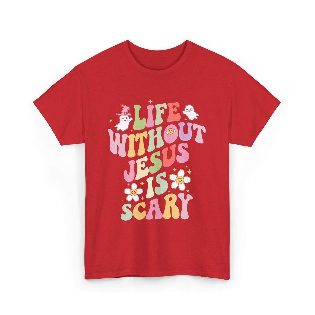 Life Without Us Jesus Scary T-Shirt - Red