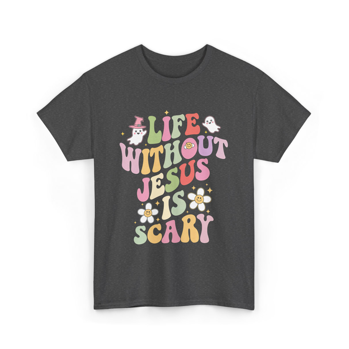 Life Without Us Jesus Scary T-Shirt - Dark Heather