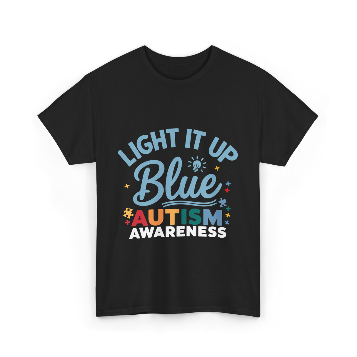 Light It Up Blue Autism Awareness T-Shirt - Black