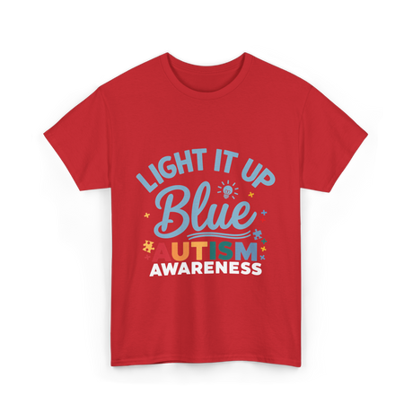 Light It Up Blue Autism Awareness T-Shirt - Red