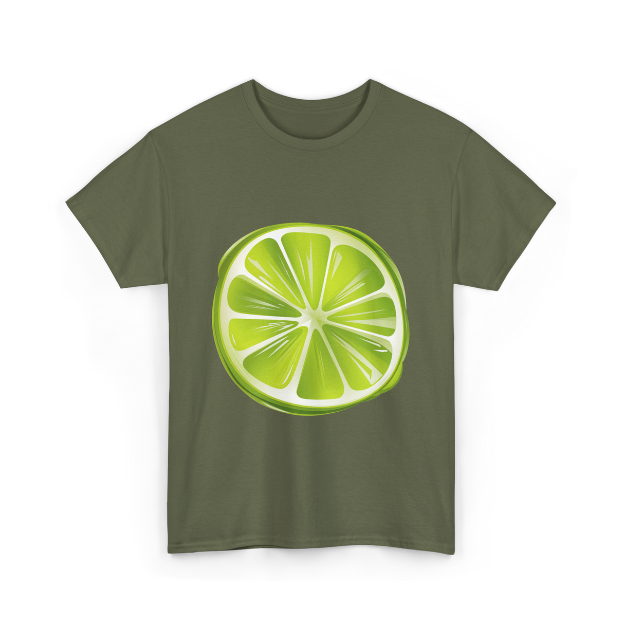 Lime Slice Fruit Design T-Shirt - Military Green