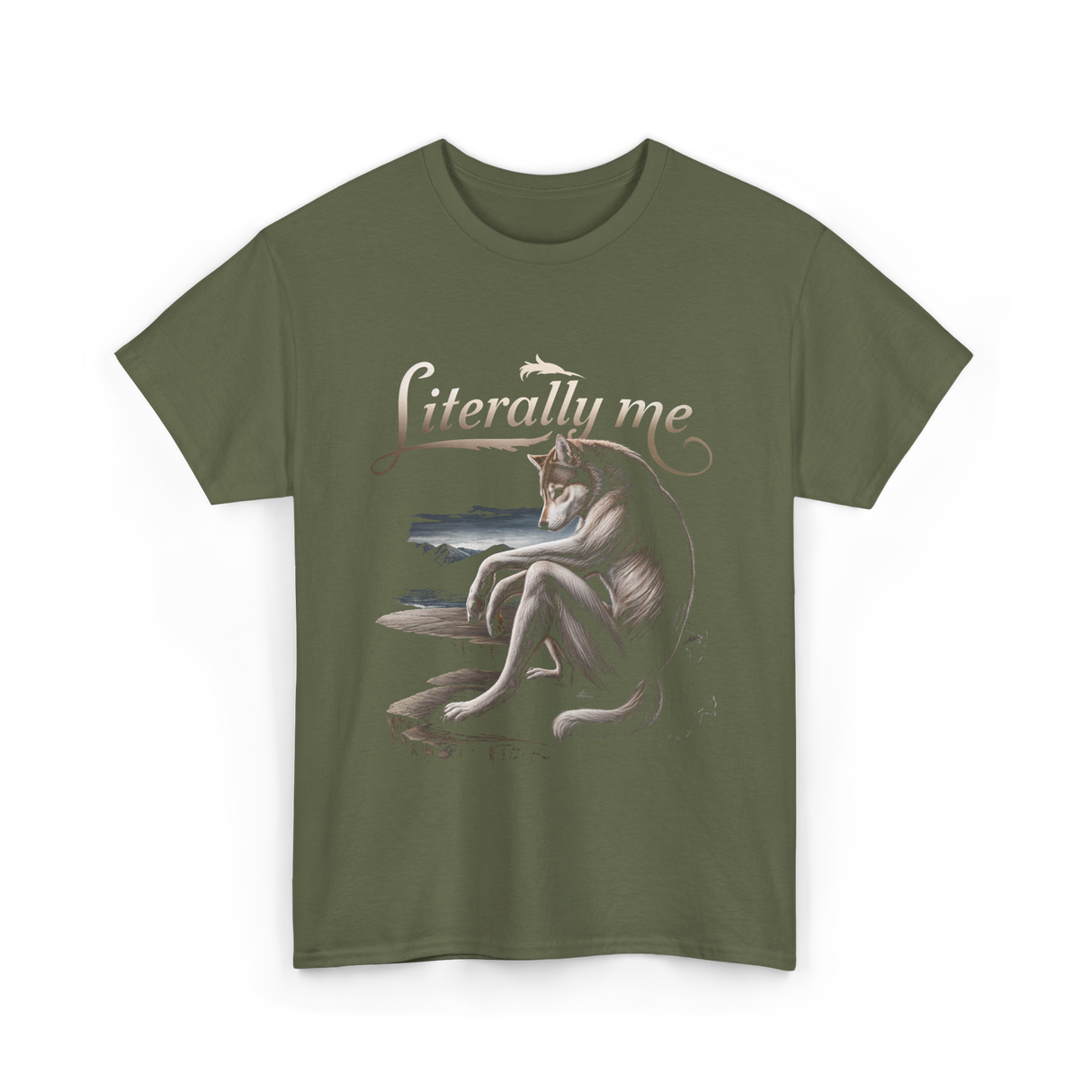 Literally Me Wolf Artwork T-Shirt - Military Green