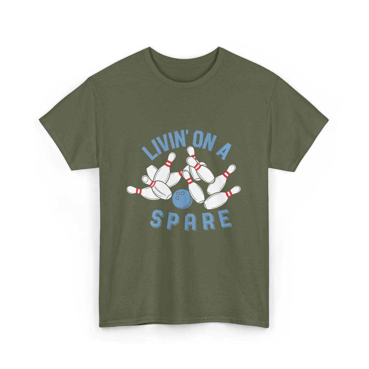 Livin on a Spare Bowling T-Shirt - Military Green