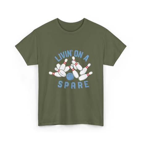 Livin on a Spare Bowling T-Shirt - Military Green