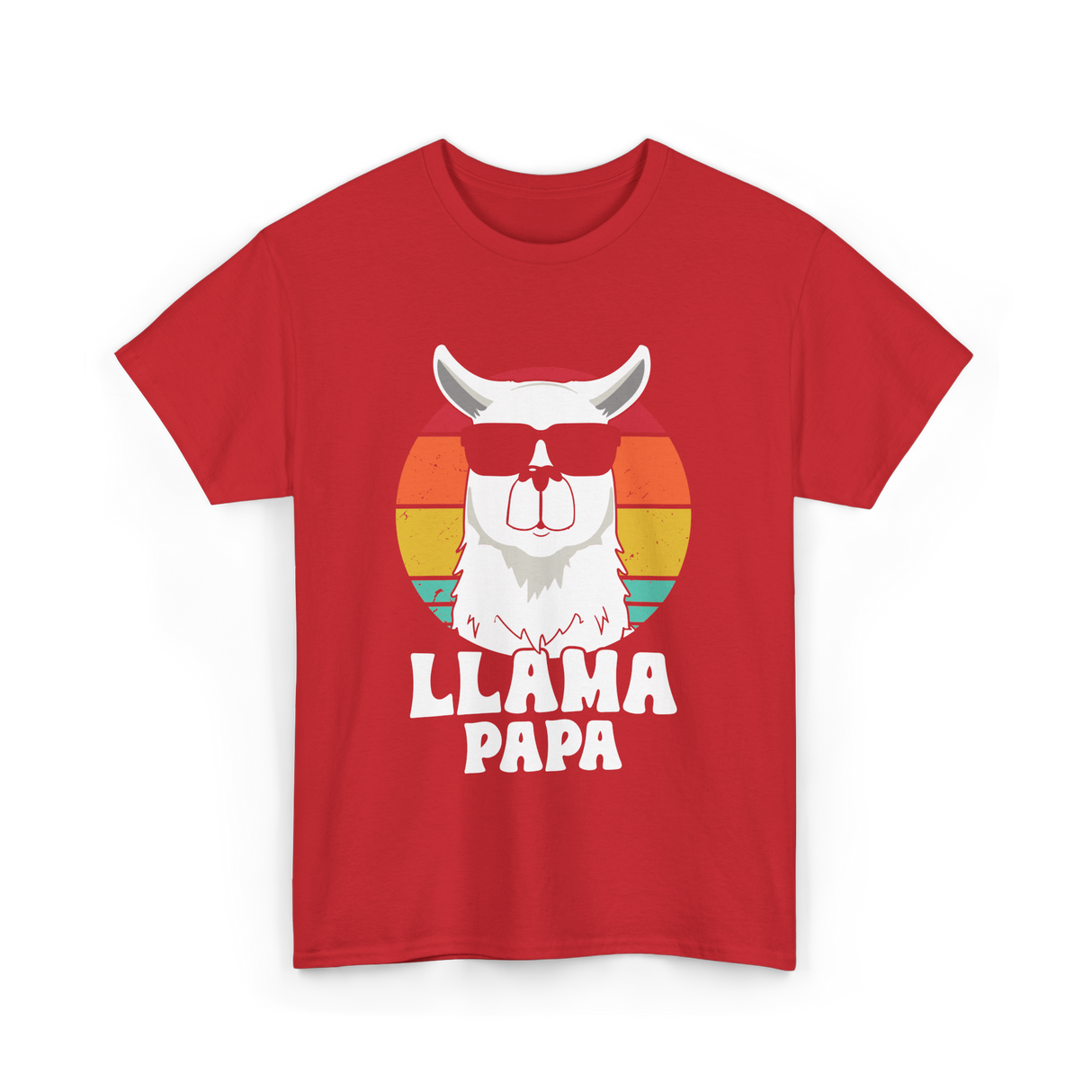 Llama Papa Animal Llama Dad T-Shirt - Red