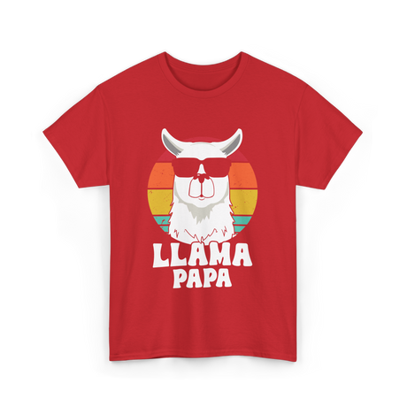 Llama Papa Animal Llama Dad T-Shirt - Red