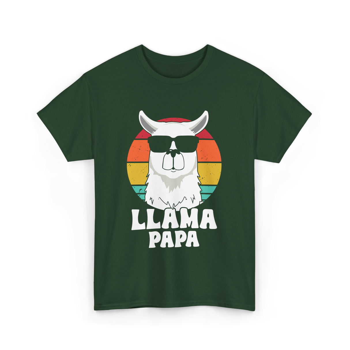 Llama Papa Animal Llama Dad T-Shirt - Forest Green