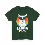 Llama Papa Animal Llama Dad T-Shirt - Forest Green