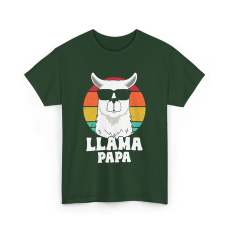 Llama Papa Animal Llama Dad T-Shirt - Forest Green