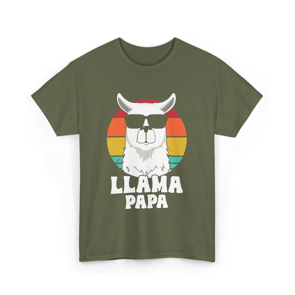 Llama Papa Animal Llama Dad T-Shirt - Military Green