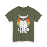 Llama Papa Animal Llama Dad T-Shirt - Military Green