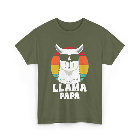 Llama Papa Animal Llama Dad T-Shirt - Military Green