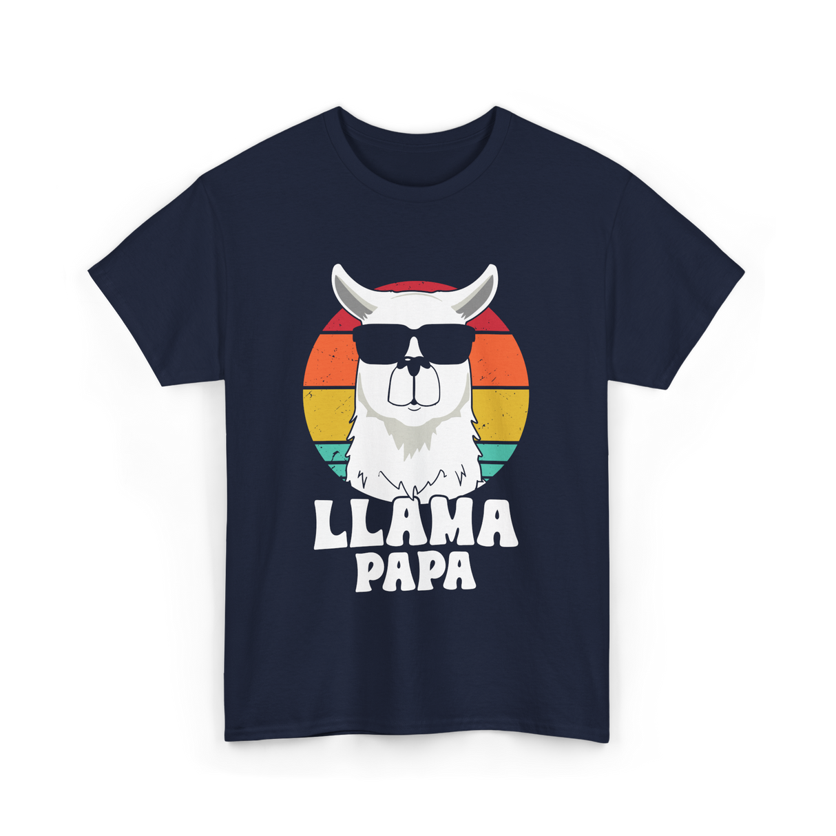 Llama Papa Animal Llama Dad T-Shirt - Navy