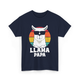 Llama Papa Animal Llama Dad T-Shirt - Navy