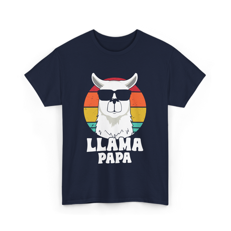 Llama Papa Animal Llama Dad T-Shirt - Navy