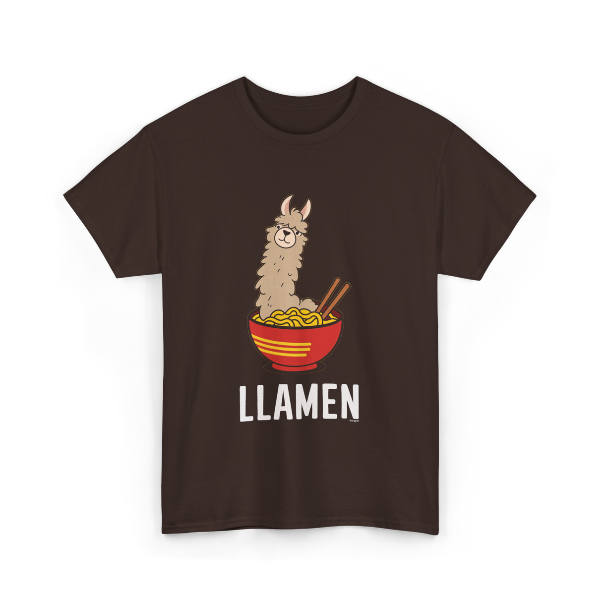 Llamen Llama Noodles Food T-Shirt - Dark Chocolate