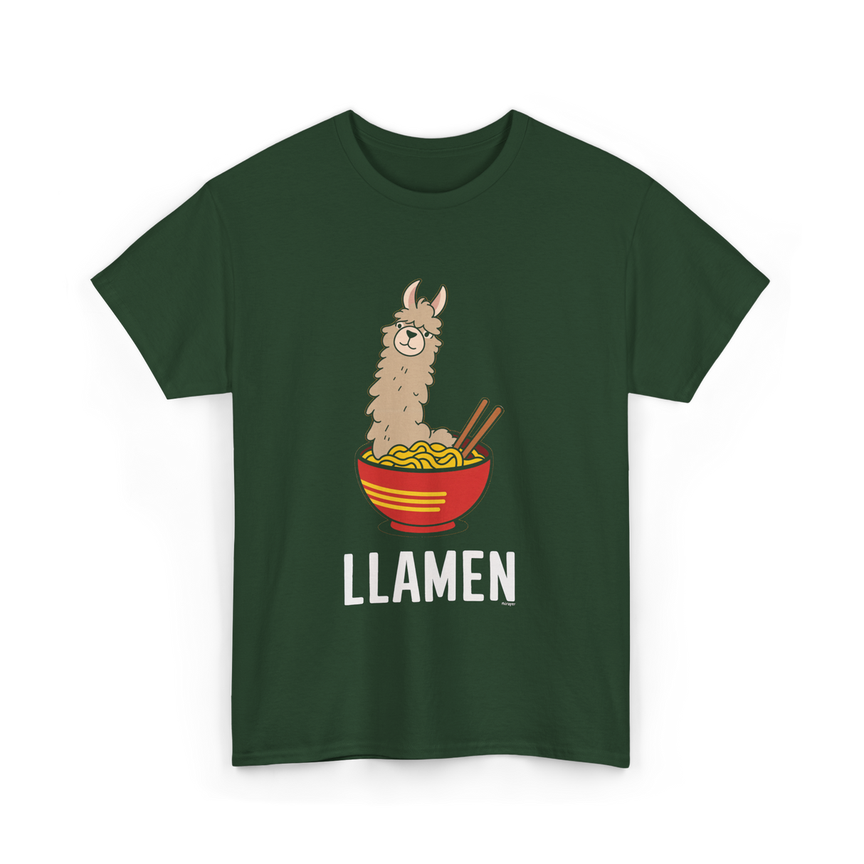 Llamen Llama Noodles Food T-Shirt - Forest Green