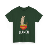 Llamen Llama Noodles Food T-Shirt - Forest Green