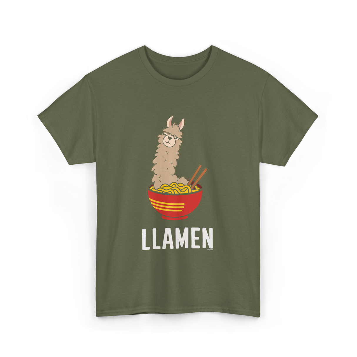 Llamen Llama Noodles Food T-Shirt - Military Green