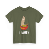 Llamen Llama Noodles Food T-Shirt - Military Green