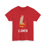 Llamen Llama Noodles Food T-Shirt - Red