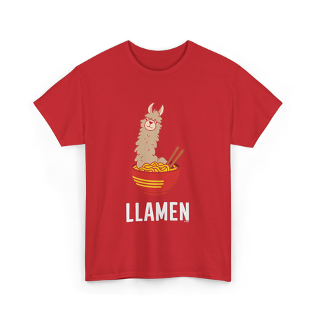 Llamen Llama Noodles Food T-Shirt - Red