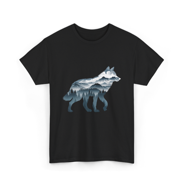 Lone Wolf Mountain Art Wolf T-Shirt - Black