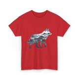 Lone Wolf Mountain Art Wolf T-Shirt - Red