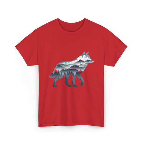 Lone Wolf Mountain Art Wolf T-Shirt - Red