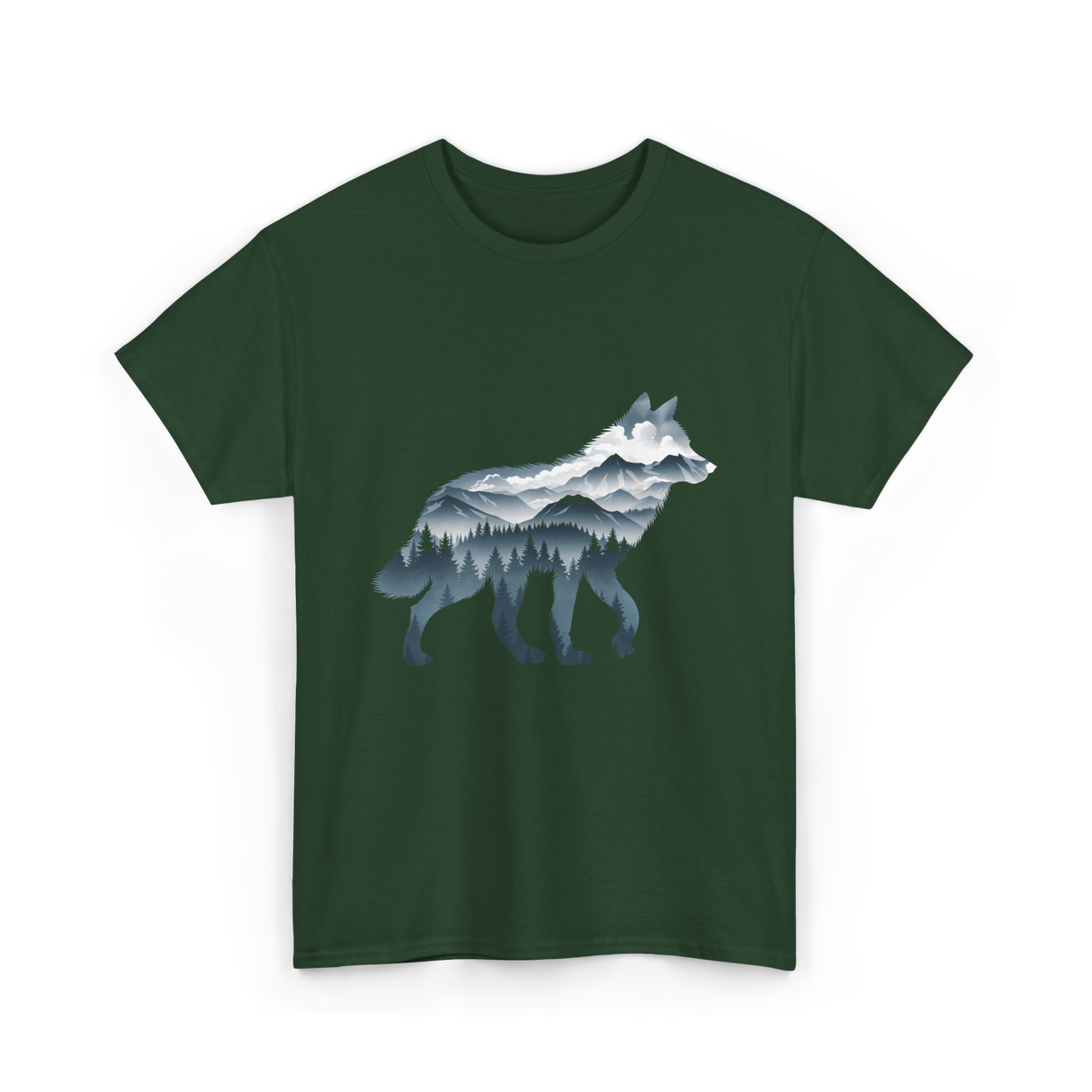 Lone Wolf Mountain Art Wolf T-Shirt - Forest Green