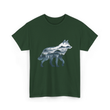 Lone Wolf Mountain Art Wolf T-Shirt - Forest Green