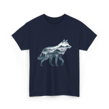 Lone Wolf Mountain Art Wolf T-Shirt - Navy