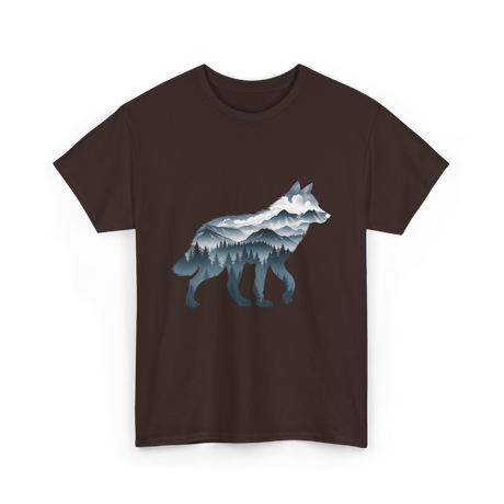 Lone Wolf Mountain Art Wolf T-Shirt - Dark Chocolate