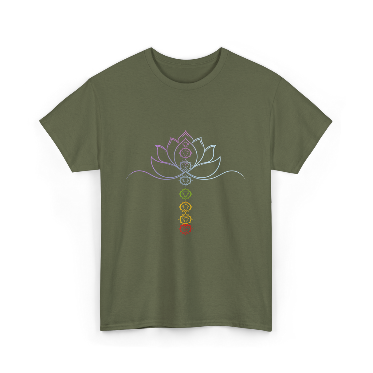 Lotus Flower Chakra Meditation Spiritual T-Shirt - Military Green