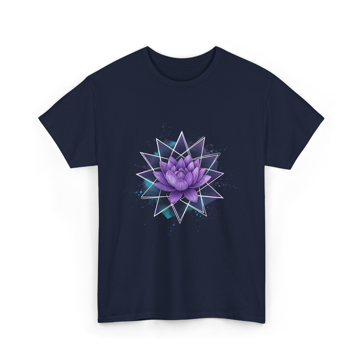 Lotus Flower Sacred Geometry Meditation T-Shirt - Navy